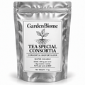 GardenBiome Tea Special Consortia 1 kg silver pouch; 500 g per acre, covers 2 acres, ₹375 per acre at MSP